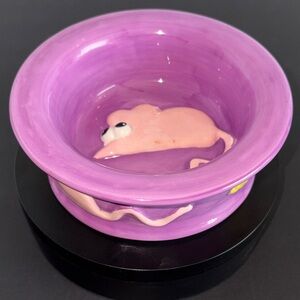 Russ Purple Bowl With 3D Mouse Cheese Design Signed Debby Carman Ceramic